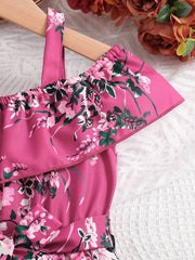 Ruffled Off-Shoulder Dress Flower Graphic Jumpsuit