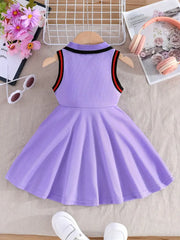 Girls Lapel Sleeveless Preppy Summer Dress