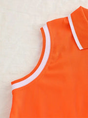 Summer Sleeveless Polo Dress with Heart Print & Stripes