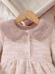 Gray Skirt with Pink Collar and Sleeves Dress