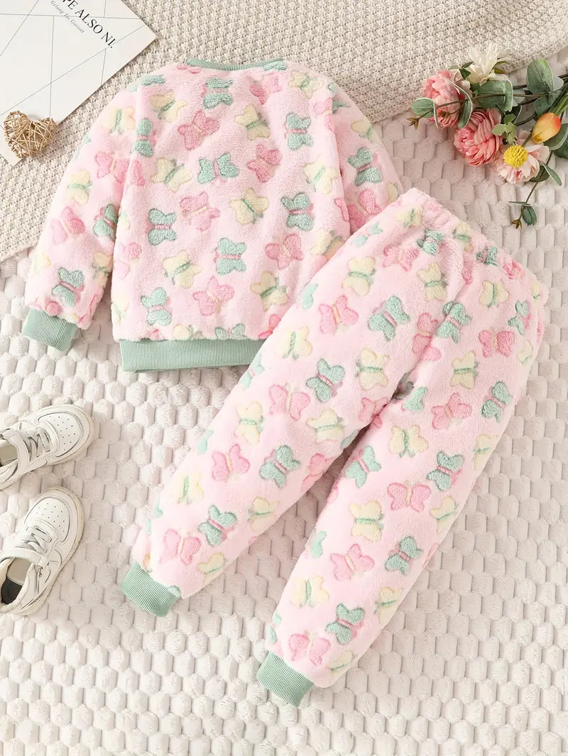 Butterfly Design 2pcs Crew Neck Teddy Top + Elastic Waist Jogger Pants - FD 🚀