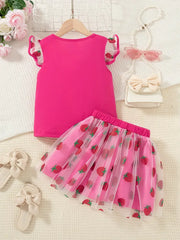 Round Neck Sleeveless Mesh Patchwork Top and Mesh Short Skirt Two-Piece Set