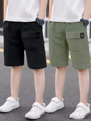 2pcs Elastic Waist Solid Cotton Shorts