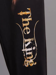 1Round Neck Short-Sleeved T-Shirt + Lion Pattern Positioning Print Tapered Trousers