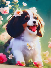 3D Puppy & Floral Print T-Shirt