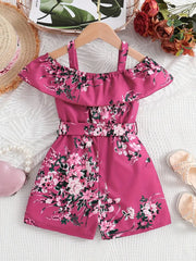Ruffled Off-Shoulder Dress Flower Graphic Jumpsuit