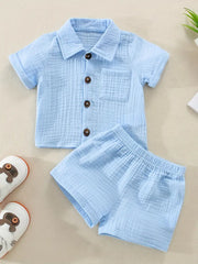 Wrinkle Cloth Short Sleeve Pajama Pants Set