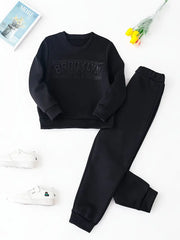 1 Set Embossed Long-Sleeve Sweatshirt Top + Casual Pants