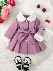 Soft Plush Bow Lapel Collar Jacket  Winter Coat