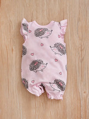 Hedgehog Print Flutter Sleeve Baby Girls Jumpsuit