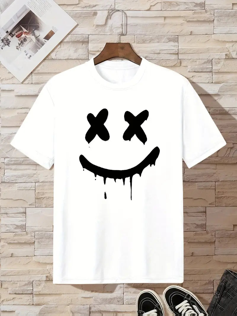 Casual Geometric Crew Neck T-Shirt Smile