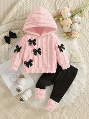 Bow Hooded Top and Trousers Two-Piece Combination Set
