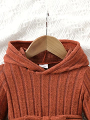 Set: Hooded Long-sleeved Top + Straight Trousers + Belt