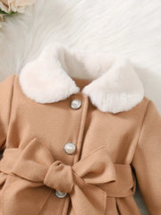 Soft Plush Bow Lapel Collar Jacket  Winter Coat