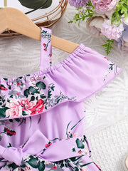 Ruffled Off-Shoulder Dress Flower Graphic Jumpsuit