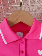 Summer Sleeveless Polo Dress with Heart Print & Stripes