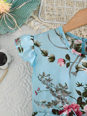 Summer Floral Print Sleeveless Pleated Dress with Belt