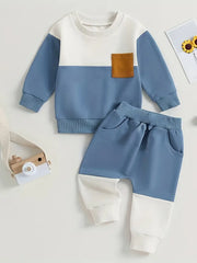 Color Block Long Sleeve Pullover Sweatshirt Tops & Pants