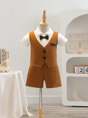 Short Sleeve Shirt Waistcoat Wedding Formal Ring Bearer Suits