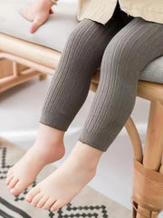 Solid Color Ribbed Leggings Versatile Elastic Waist Pants