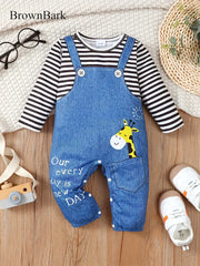 Cartoon Imitation Denim Jumpsuit Pattern Casual Long Sleeve Romper