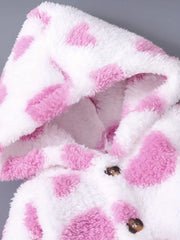 Autumn-Winter Heart Plush Hooded Long-Sleeve Bodysuit