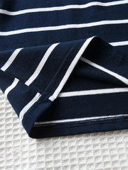 Short Sleeves Dinosaur Embroidery Striped Shirt