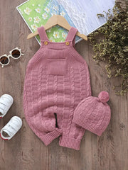 2pcs  Acrylic Knit Crew Neck Jumpsuit Set, with Leggings and Matching Hat