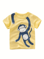 Short Sleeves Cartoon Elephant Cotton T-shirt Tee Top
