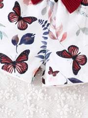 Sleeveless Top & Floral Shorts Bow Decor Cotton & Polyester Blend