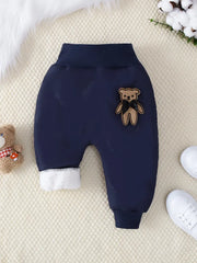 1pc Casual Polyester Knit Elastic Waist Warm Fleece-Lined Jogger Pants