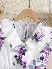 Chic Floral Dress for Girls with V-Neck & Belt