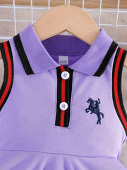 Girls Lapel Sleeveless Preppy Summer Dress