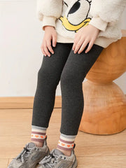 Fleece Warm Stretch Soft Leggings Stripes Heart Print Tights