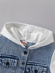 Single-breasted Denim Stylish Hooded Stitching Long-sleeved