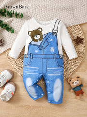 Cartoon Imitation Denim Jumpsuit Pattern Casual Long Sleeve Romper