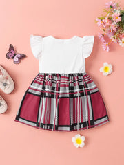 Color Block Plaid Patchwork Short Sleeve Crew Neck Midi Dress