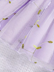 Round Neck Long Sleeve Cute Mesh Knee-Length Fashionable Dress + Bow Headband Two-Piece Set