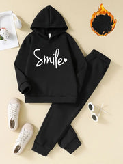 2pcs Long Sleeve Hooded Casual Smile Heart Print Polyester Set