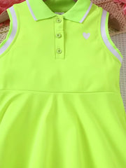Summer Sleeveless Polo Dress with Heart Print & Stripes