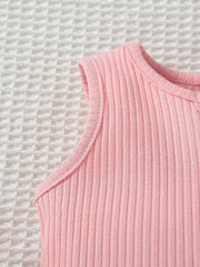 Ribbed U-Neck Bowknot T-Shirt Vest Top + White Elastic Waistband