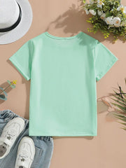 Sparkling Bow Print Tee Crew Neck Short Sleeve T-Shirt
