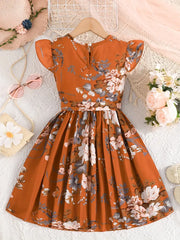 Summer Floral Print Sleeveless Pleated Dress with Belt