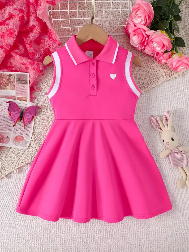 Summer Sleeveless Polo Dress with Heart Print & Stripes