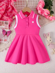 Summer Sleeveless Polo Dress with Heart Print & Stripes