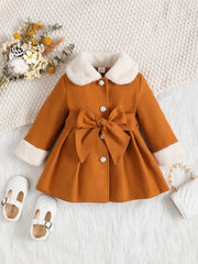 Soft Plush Bow Lapel Collar Jacket  Winter Coat
