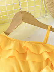 Elegant Yellow Floral Chiffon Dress