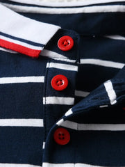 Short Sleeves Dinosaur Embroidery Striped Shirt