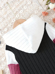 Knitted Fabric Casual Color Block Hooded Dress