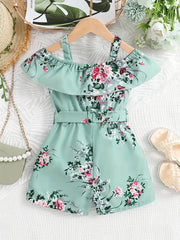 Ruffled Off-Shoulder Dress Flower Graphic Jumpsuit